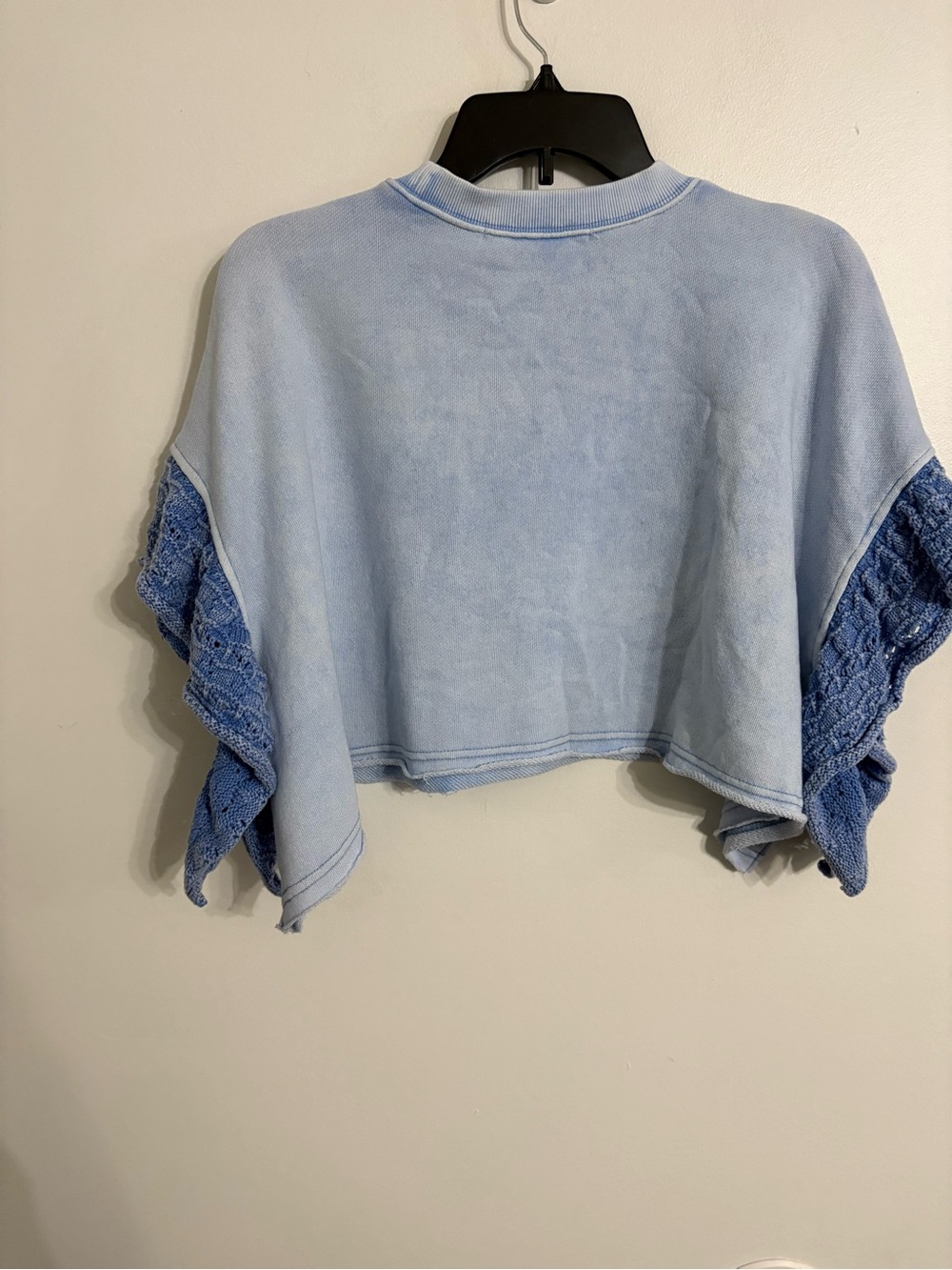 Altar'd State Light Blue Cropped Sweatshirt with Crochet Sleeve Accents LARGE - Picture 4 of 7